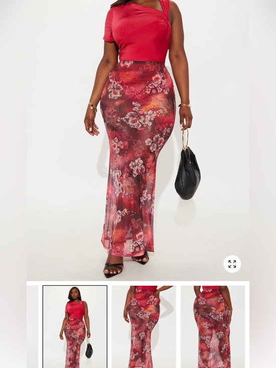 Fashion Nova Dresses & Skirts - Fashion Nova Red Floral Mesh Maxi Skirt